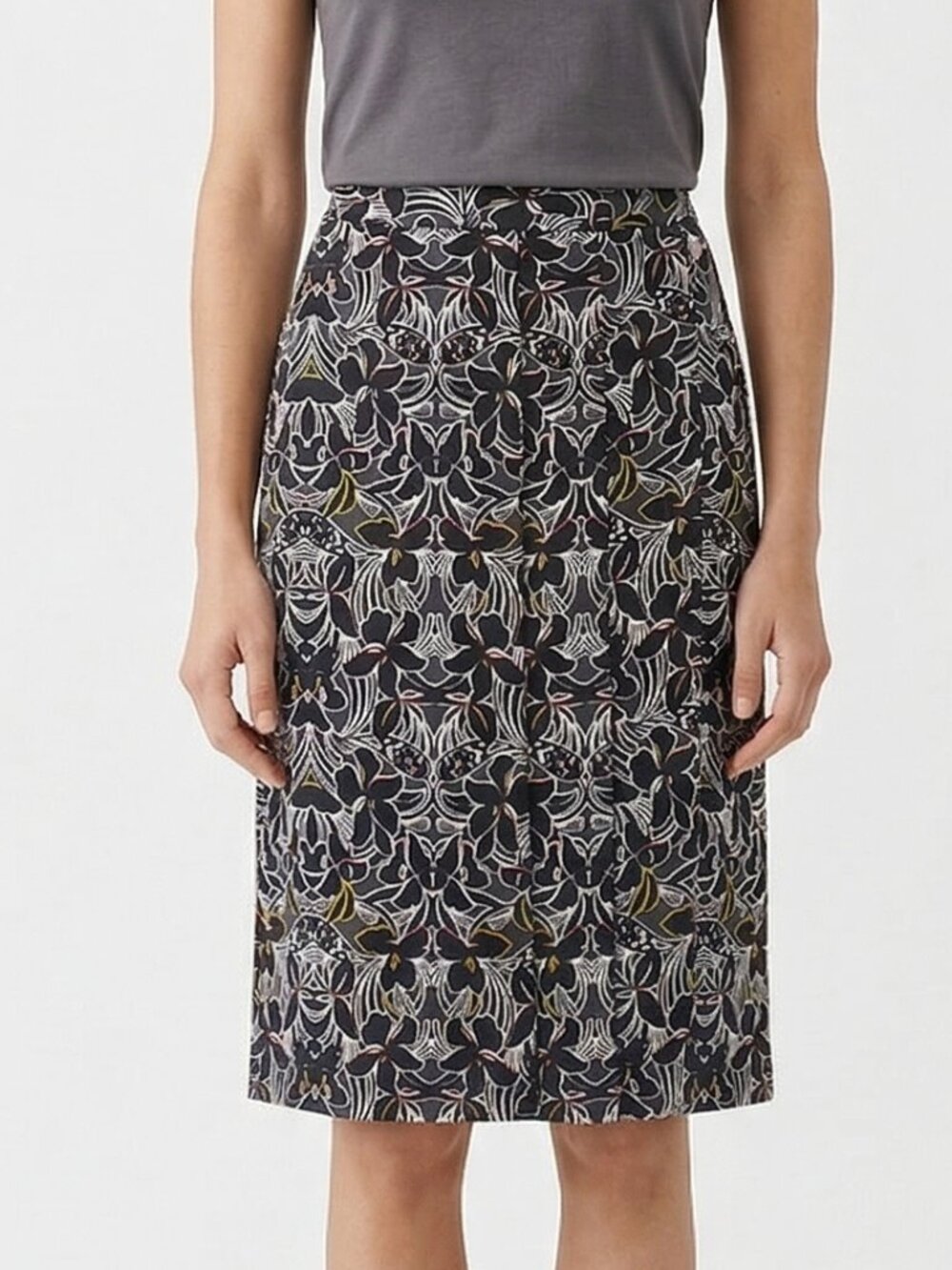 Classiques Entier Skirt Black Floral Pleated A-line Silk Office 8